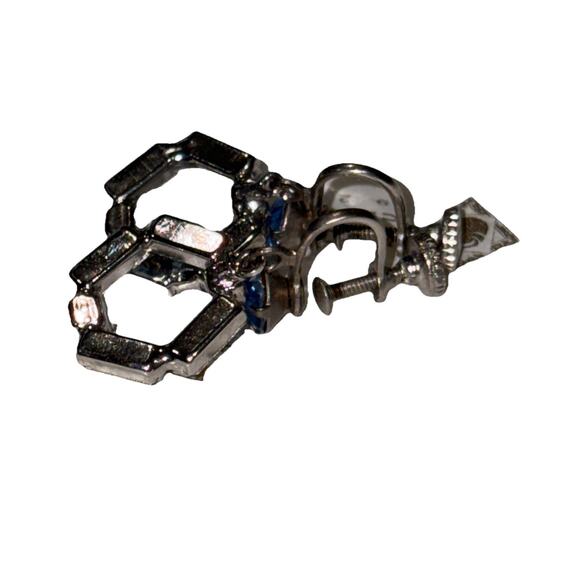 Vintage Blue Gemstone Screw-Back Earrings – Mid Century Rhinestone - Picture 4 of 4